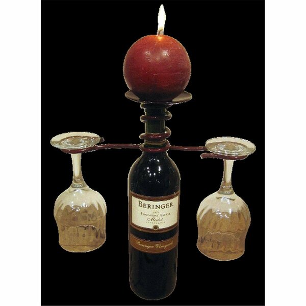 Metrotex Designs Iron 2 Stem Holder Wine Bottle Topper With Center Candle Plate- Merlot Finish 28075